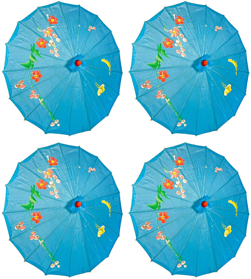 TJ Global PACK OF 4 Japanese Chinese Kids Size 22" Umbrella Parasol For Wedding Parties, Photography, Costumes, Cosplay, Decoration And Other Events - 4 Umbrellas (Red) Home & Garden > Lawn & Garden > Outdoor Living > Outdoor Umbrella & Sunshade Accessories TJ Global Light Blue  