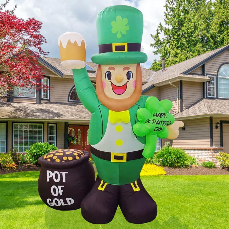 Reeyee 8 FT St.Patrick'S Day Inflatable Decoration Leprechaun Holding Shamrock and Beer, Pot of Gold and Leprechaun, LED Lights Blow up Yard Decoration for Holiday Party, Outdoor, Garden, Yard Lawn Arts & Entertainment > Party & Celebration > Party Supplies ReeYee   