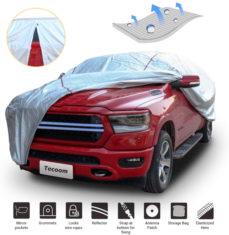 Tecoom Hard Shell Oxford Material Door Shape Zipper Design Waterproof UV-Proof Windproof Car Cover for All Weather Indoor Outdoor Fit 201-218 Inches Sedan  Tecoom PM: Fit Pickup Length Up to 215 Inches  