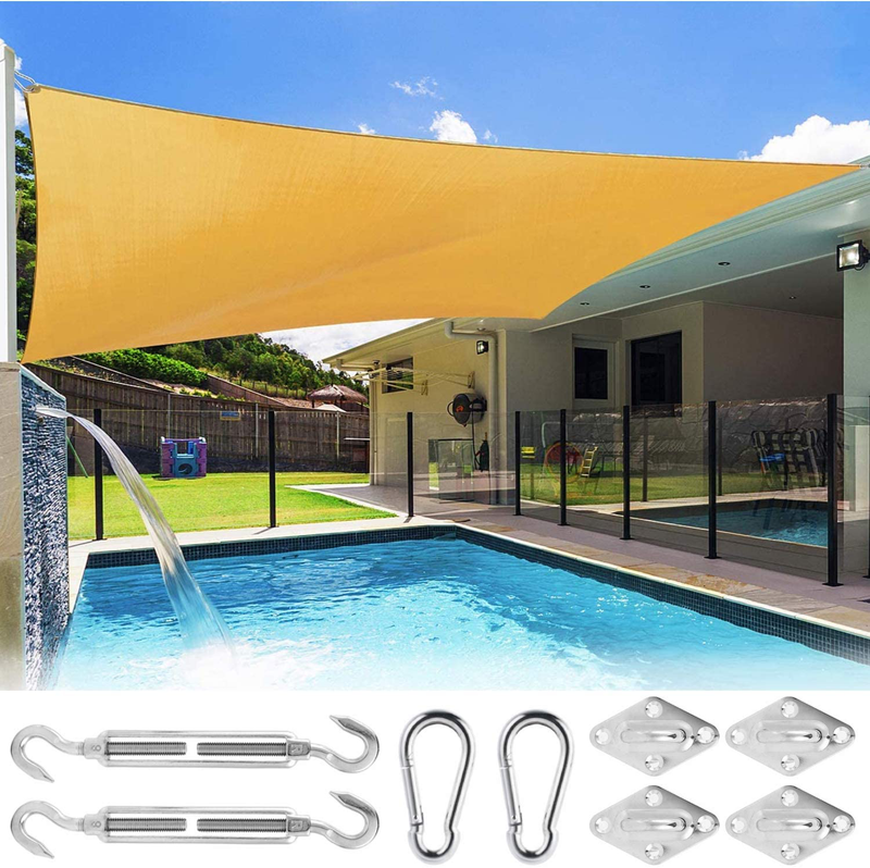Sun Shade Sail with Stainless Steel Hardware Kit, Ohuhu 8' X 10' HDPE Rectangle Shade Sails Canopy Uv Block Cover Awning, Sun Shade for Patios Deck Lawn Backyard Garden Outdoor Activities Facility