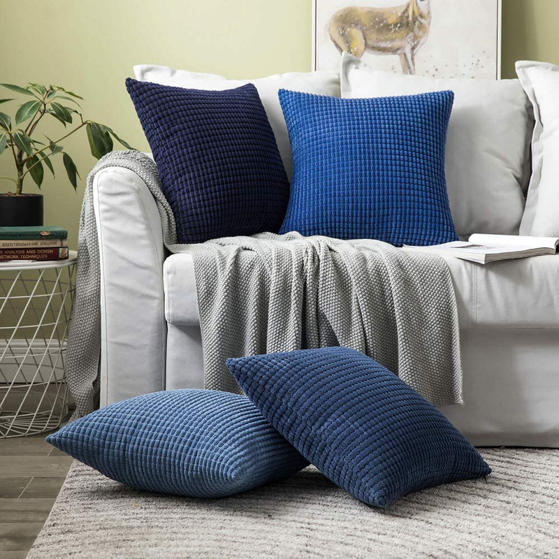 MIULEE Pack of 2 Decorative Throw Pillow Covers Soft Corduroy Solid Cushion Case Dark Blue Pillow Cases for Couch Sofa Bedroom Car 18 X 18 Inch 45 X 45 Cm Home & Garden > Decor > Chair & Sofa Cushions MIULEE   
