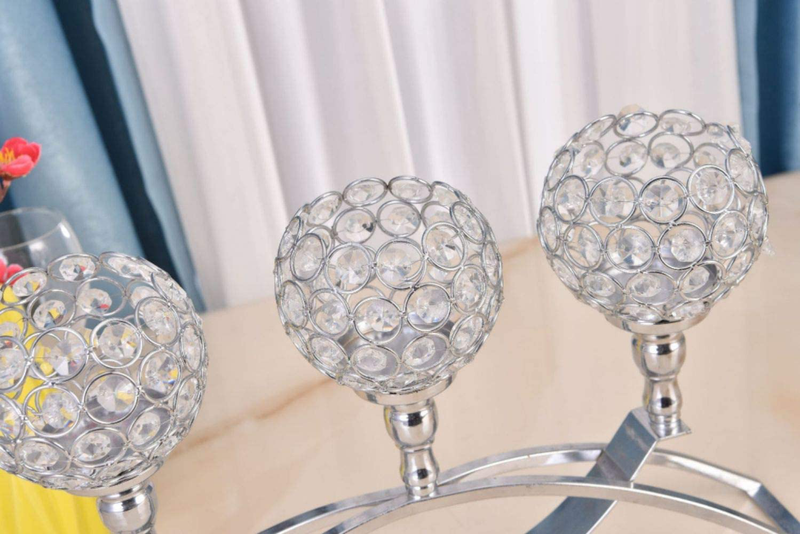 Esharey Silver Crystal Candle Holders for Home Decor,3 Arms Table Candlestick Holder Candelabras Decorations Centerpieces,Wedding Holiday Thanksgiving Gifts Home & Garden > Decor > Home Fragrance Accessories > Candle Holders Esharey   