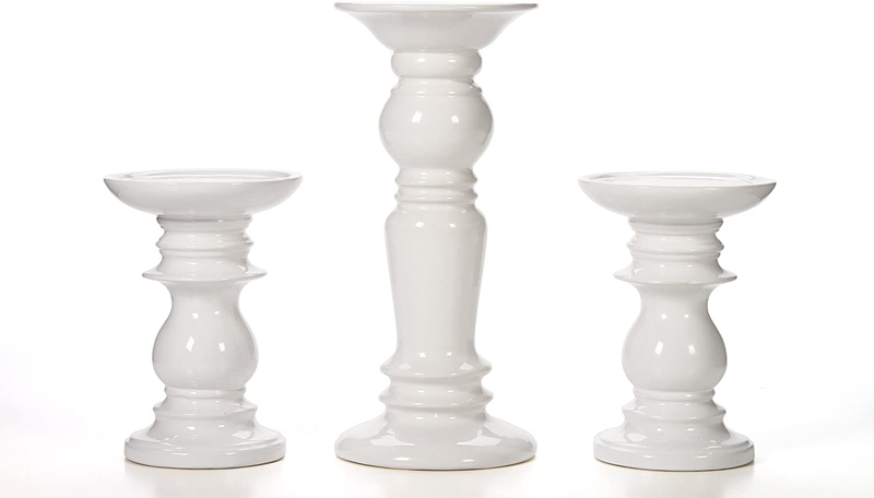 Hosley Set of 2 Ceramic White Pillar Candle Holders 6 Inch High Ideal for LED and Pillar Candles Gifts for Wedding Party Home Spa Reiki Aromatherapy Votive Candle Gardens W5 Home & Garden > Decor > Home Fragrances > Candles HG Global White 6'' , 6'' & 9.5'' High 