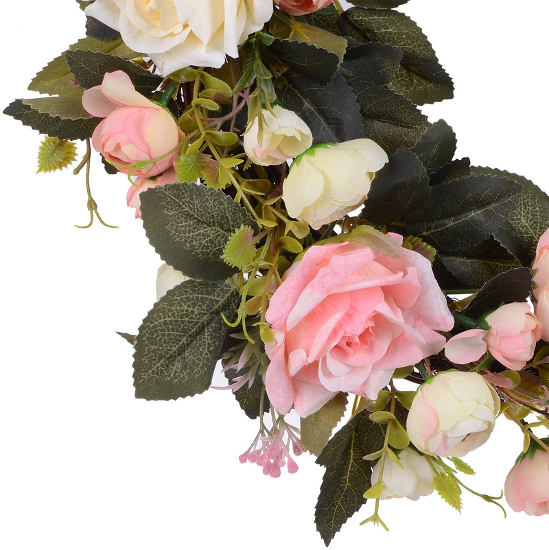 Lvydec Artificial Rose Flower Wreath - Door Wreath 13 Inch Fake Rose Spring Wreath for Front Door, Wall, Wedding, Home Décor