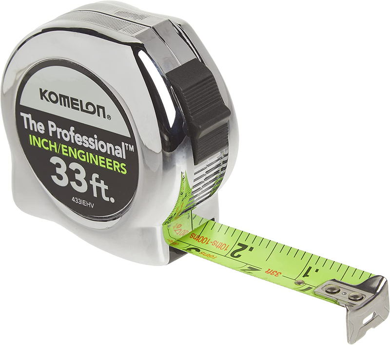 Komelon 433IEHV High-Visibility Professional Tape Measure both Inch and Engineer Scale Printed 33-feet by 1-Inch, Chrome Hardware > Tools > Measuring Tools & Sensors Komelon 33 FT  