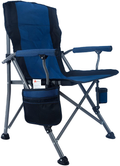 Lamberia Folding Camping Chair for Adults Heavy Duty 330 LBS Capacity Outdoor Camp Chair Thicken 600D Oxford Mesh Back Quad with Arm Rest Cup Holder and Portable Carrying Bag(Xl,Blue)