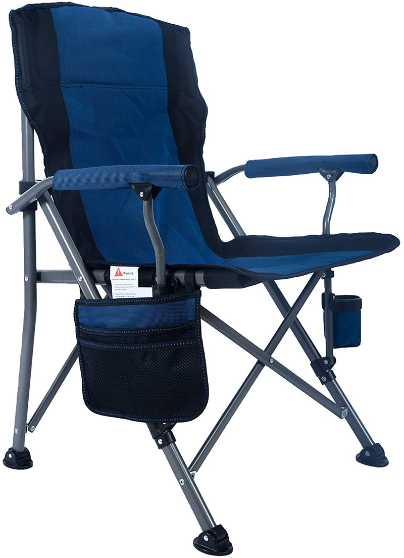 Lamberia Folding Camping Chair for Adults Heavy Duty 330 LBS Capacity Outdoor Camp Chair Thicken 600D Oxford Mesh Back Quad with Arm Rest Cup Holder and Portable Carrying Bag(Xl,Blue) Sporting Goods > Outdoor Recreation > Camping & Hiking > Camp Furniture Lamberia Blue  