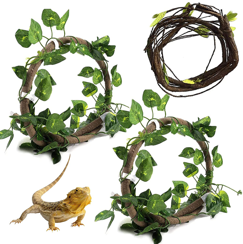 Reptile Bend-A-Branch Vines Flexible Leaves Pet Habitat Decor Climber Jungle Long Vines for Climbing Crested Gecko Lizard Frogs Snakes Chameleon 5 Pcs