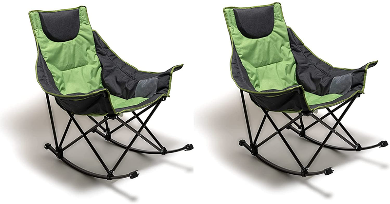 Sunnyfeel Camping Rocking Chair, Oversized Folding Lawn Chairs with Luxury Padded Recliner & Pocket,Carry Bag, 300 LBS Heavy Duty for Outdoor/Picnic/Patio, Portable Rocker Camp Chair (2Pcs Grey) Sporting Goods > Outdoor Recreation > Camping & Hiking > Camp Furniture SUNNYFEEL 2pcs Green  