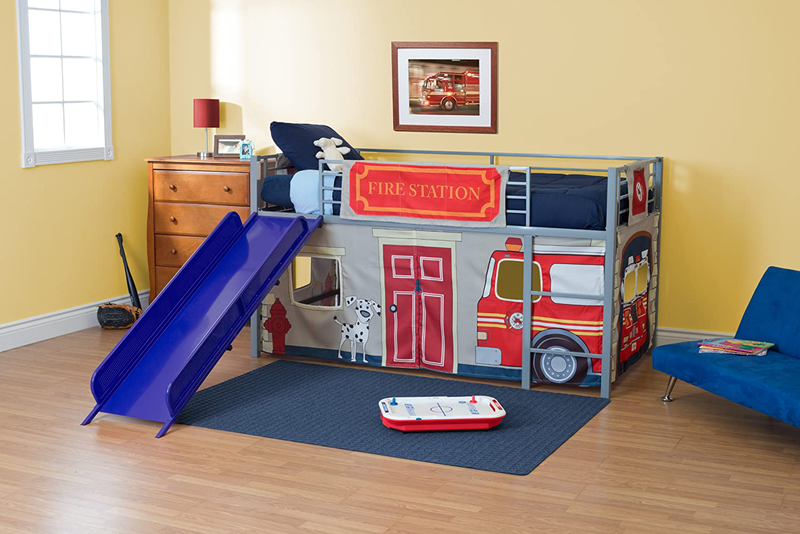 DHP Fire Department Design Curtain Set for Junior Loft Bed, Kids Furniture, Blue
