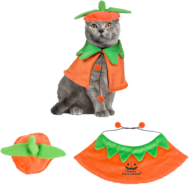 Halloween Cat Costume Cat Pumpkin Hat Pumpkin Cat Cloak Cape Cat Halloween Accessories Pet Costumes for Cats Cosplay