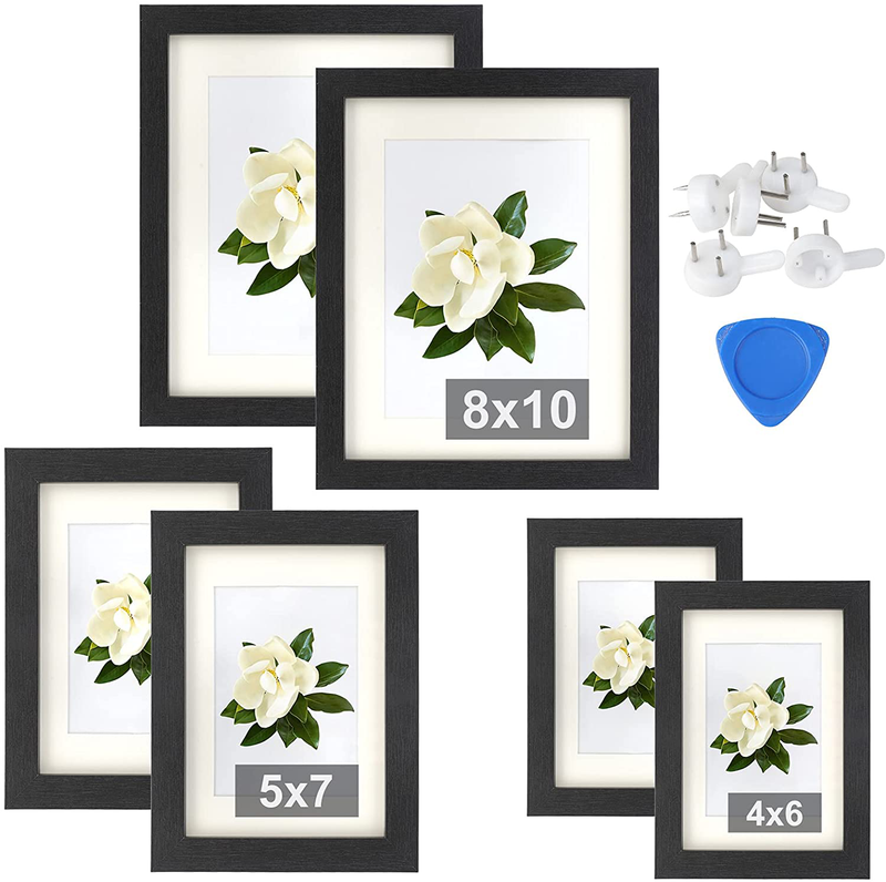Outgeek Picture Frames, Multiple Black Photo Frames, Wall Gallery Collage Picture Frame 8x10 5x7 4x6 with Mat for Tabletop or Wall Mounting Display Set of 6 Classic Collection