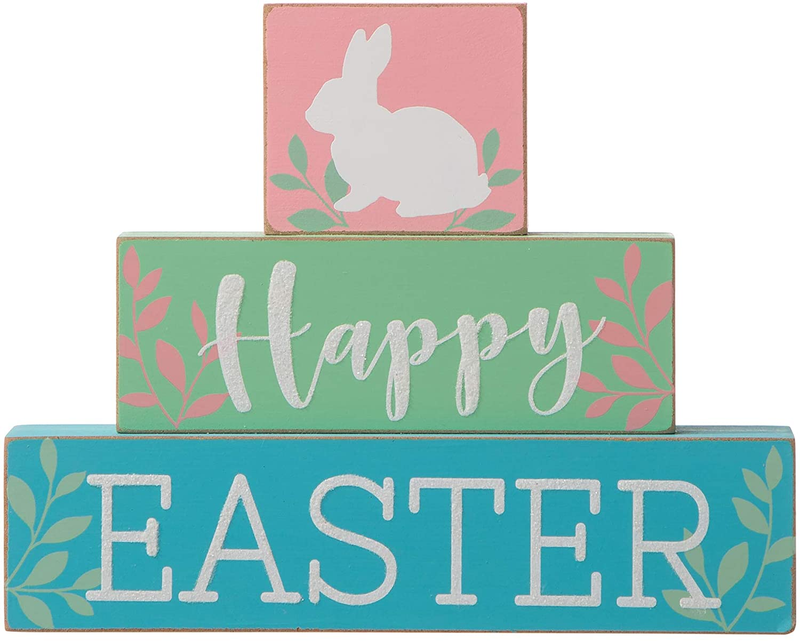 Glitzhome Wooden Block Table Sayings Happy Easter Bunny Holiday Decorations Signs, Multi-Color Home & Garden > Decor > Seasonal & Holiday Decorations Glitzhome   