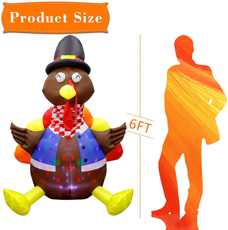 OurWarm 6ft Thanksgiving Inflatables Turkey Decorations, Blow up Turkey Inflatable with Colorful Rotating LED Lights for Fall Thanksgiving Decorations Outdoor Holiday Yard Lawn Garden Decor Home & Garden > Decor > Seasonal & Holiday Decorations& Garden > Decor > Seasonal & Holiday Decorations OurWarm   