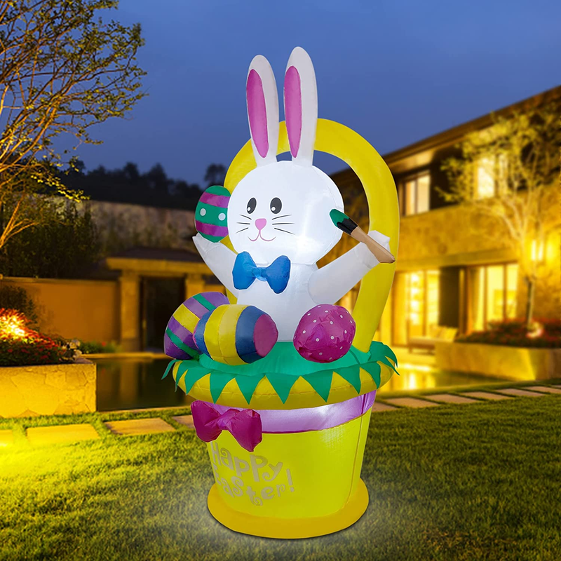 Cllayees 5 FT Easter Inflatable Outdoor Decoration, Easter Inflatables Bunny with Basket and Easter Eggs, Happy Easter Blow up Rabbit for Yard Lawn Garden Holiday Easter Party Home & Garden > Decor > Seasonal & Holiday Decorations Taizhou Huangyan Yulong Arts&Crafts Co., Ltd.   