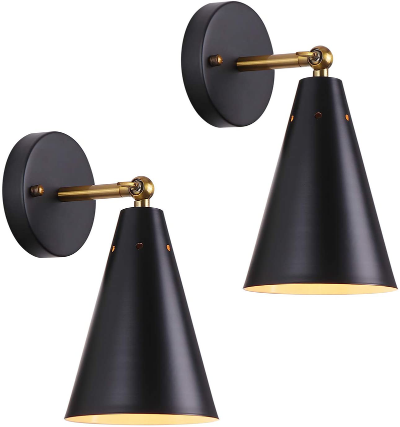 MWZ Modern Black Wall Sconces Lighting, 2 Pack Gold Rustic Wall Sconce Fixture Farmhouse Wall Lamp Simplicity Bronze Finish Arm Swing Industrial Wall Lights for Bedroom,Living Room,Reading,Kitchen