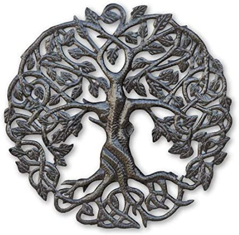 Small Tree of Life Wall Art, 17.25 Inches Round, Haitian Metal Artwork Decor, Celtic Family Trees, Modern Plaque, Handmade in Haiti, Fair Trade Certified Home & Garden > Decor > Artwork > Sculptures & Statues It's Cactus Default Title  