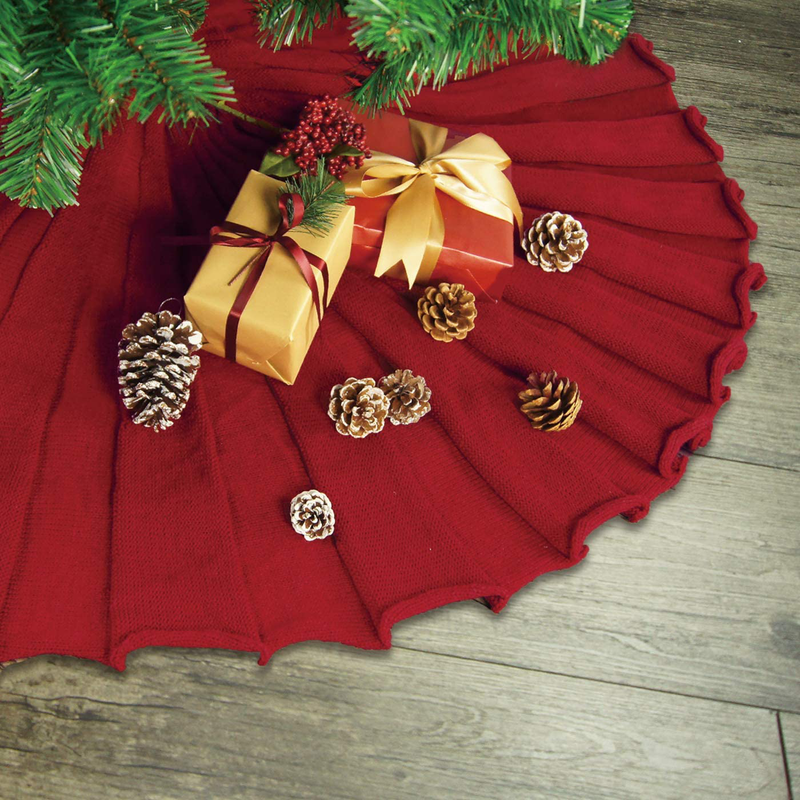 LimBridge Christmas Tree Skirt, 48 inches Knitted Ruffled Rustic Pleated Thick Heavy Yarn Knit Xmas Holiday Decoration, Red Home & Garden > Decor > Seasonal & Holiday Decorations > Christmas Tree Skirts LimBridge   