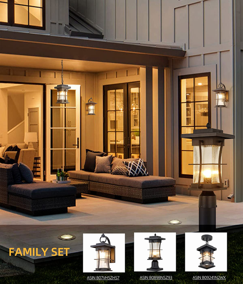 EERU Waterproof Outdoor Wall Sconces Light Fixtures Exterior Wall Lanterns outside House Lamps Black Metal with Clear Seeded Glass, Perfect for Exterior Porch Patio House