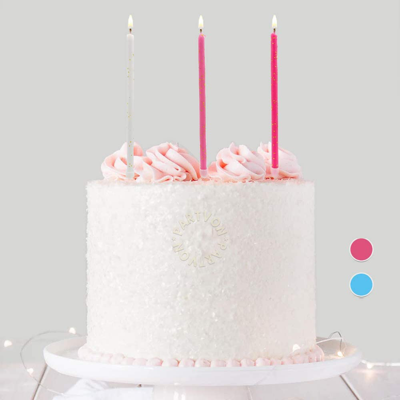 Glitter Birthday Boy Cake Topper Candles | 16 Long Thin Birthday Man Party Cake Candles | Luxurious Birthday Baby Shower Cupcake Sparklers for Kids Theme Party Decorations Home & Garden > Decor > Home Fragrances > Candles PARTVON Pink Set  