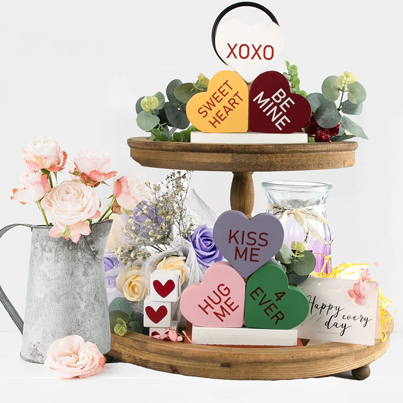DAZONGE Valentine Decorations, 6PCS Valentine Tiered Tray Decor - Heart Wooden Signs with Loving Words, Freestanding Heart Shape Signs for Valentines Decor, Wedding Home & Garden > Decor > Seasonal & Holiday Decorations Dazonge   