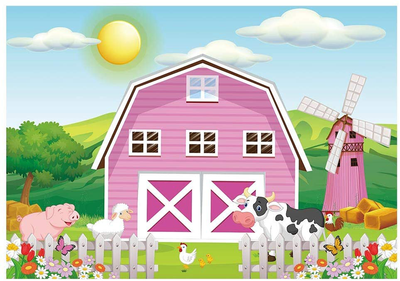 Funnytree 7x5ft Cartoon Farm Animals Party Backdrop Pink Barn Girl Baby Shower Birthday Photography Background Cow Grass Rustic Barnyard Scenic Banner Cake Table Decoration Photo Booth Props Home & Garden > Decor > Seasonal & Holiday Decorations& Garden > Decor > Seasonal & Holiday Decorations Funnytree 7'x5'  