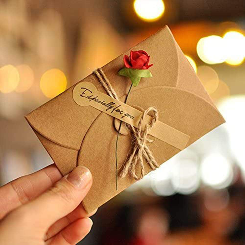 JOHOUSE Dried Flowers Greeting Cards, 50PCS Handmade Greeting Cards Vintage Kraft Blank Note Card Thank Notes for Birthday Party Invitation Card