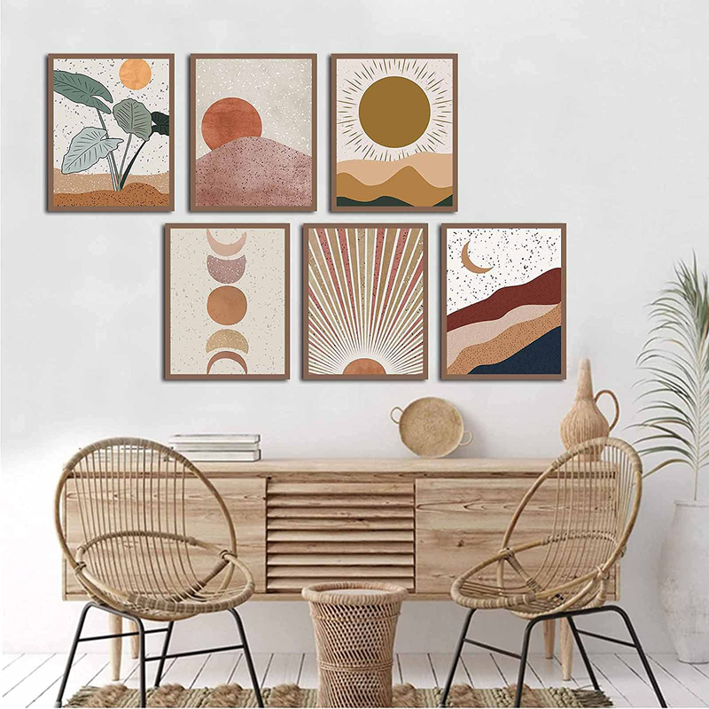 FWK Modern Abstract Mid Century Bohemian Mountains Sun Boho Moon Posters Art Painting Set of 6 (8X10Inches ) Living Room Bedroom Hallway Kitchen Housewarming Gift Home Decor Unframed 8 X 10 Inch Home & Garden > Decor > Artwork > Posters, Prints, & Visual Artwork FWK   