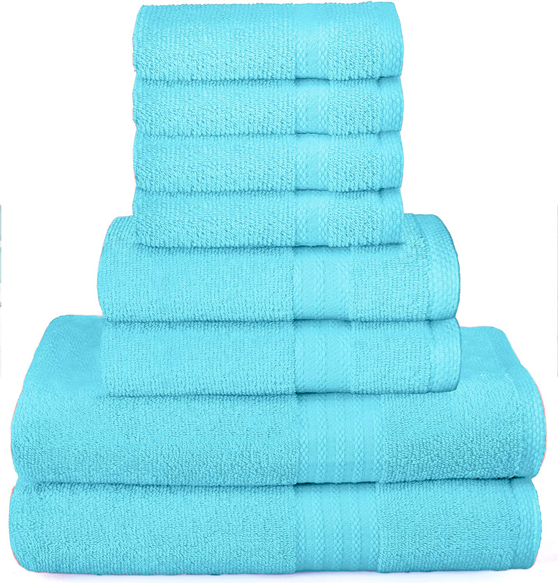 Glamburg Ultra Soft 8 Piece Towel Set - 100% Pure Ring Spun Cotton, Contains 2 Oversized Bath Towels 27x54, 2 Hand Towels 16x28, 4 Wash Cloths 13x13 - Ideal for Everyday use, Hotel & Spa - Light Grey Home & Garden > Linens & Bedding > Towels GLAMBURG Turquoise Blue  