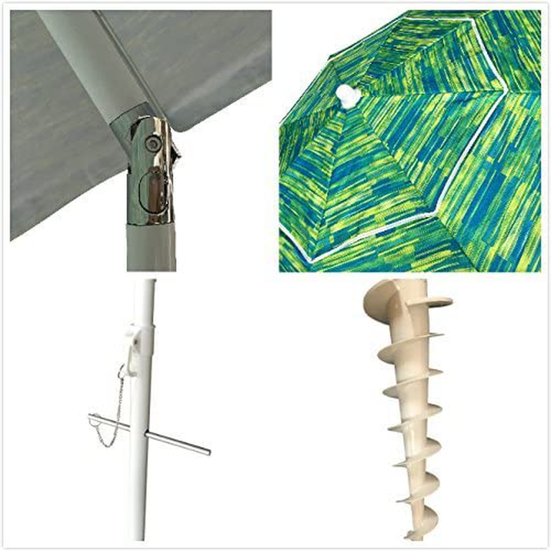 SueSport Sand Anchor 7 feet Beach Umbrella with Tilt and Telescoping Pole