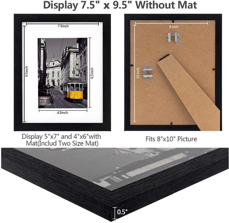 eletecpro 8x10 Picture Frames Set of 10,Display 4x6 or 5x7 Photo Frame with Mat or 8x10 Without Mat,Wall Gallery Photo Frames,Table Top Display or Wall Mounting (Black, 8x10) Home & Garden > Decor > Picture Frames eletecpro   