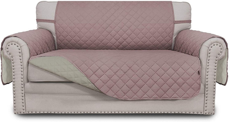 Easy-Going Sofa Slipcover Reversible Loveseat Sofa Cover Couch Cover for 2 Cushion Couch Furniture Protector with Elastic Straps for Pets Kids Dog Cat (Oversized Loveseat, Gray/Light Gray) Home & Garden > Decor > Chair & Sofa Cushions Easy-Going Pink/Beige 46'' 