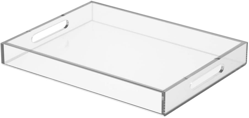 NIUBEE Clear Serving Tray 12x16 Inches -Spill Proof- Acrylic Decorative Tray Organiser for Ottoman Coffee Table Countertop with Handles Home & Garden > Decor > Decorative Trays NIUBEE Clear 12x16 