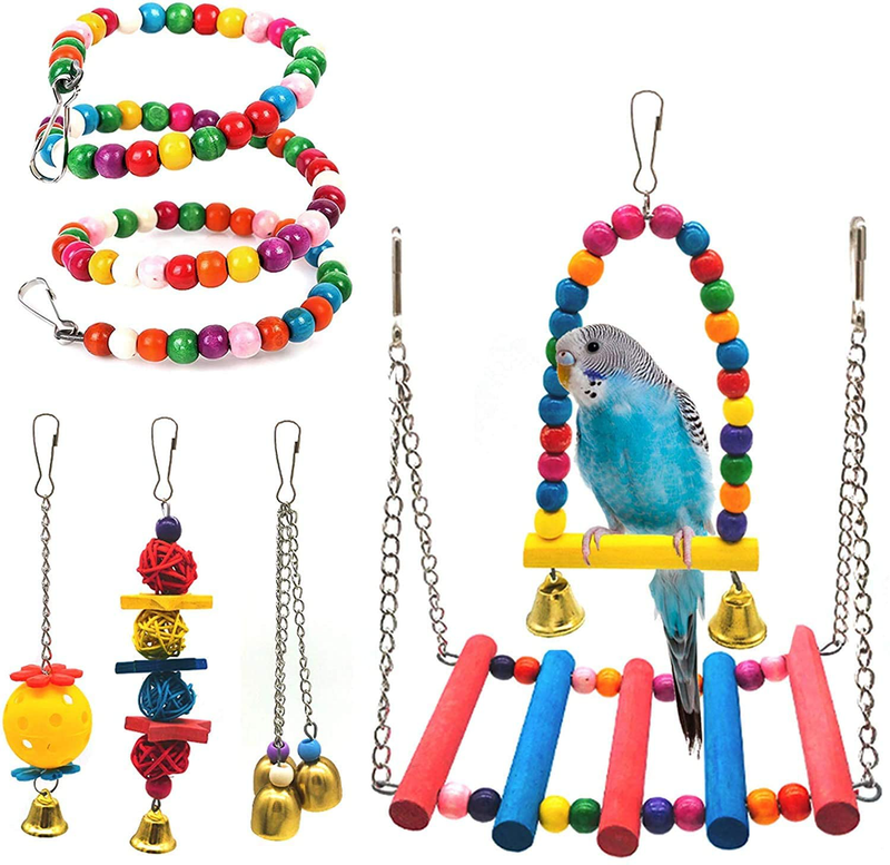 SSRIVER Bird Toys Bird Swing Parrot Bed Ladder Budgie Hammock Macaws Bite Parakeets Bell Lovebirds Rattan Conures Perch Finches Toys Pendant 6 Pcs Animals & Pet Supplies > Pet Supplies > Bird Supplies > Bird Toys SSRIVER Default Title  