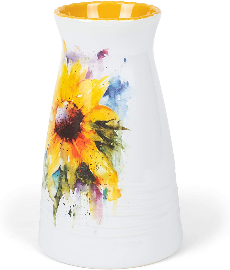 DEMDACO Dean Crouser Sunflower Bright Watercolor Yellow 7 x 5 Glossy Ceramic Stoneware Vase Home & Garden > Decor > Vases DEMDACO   