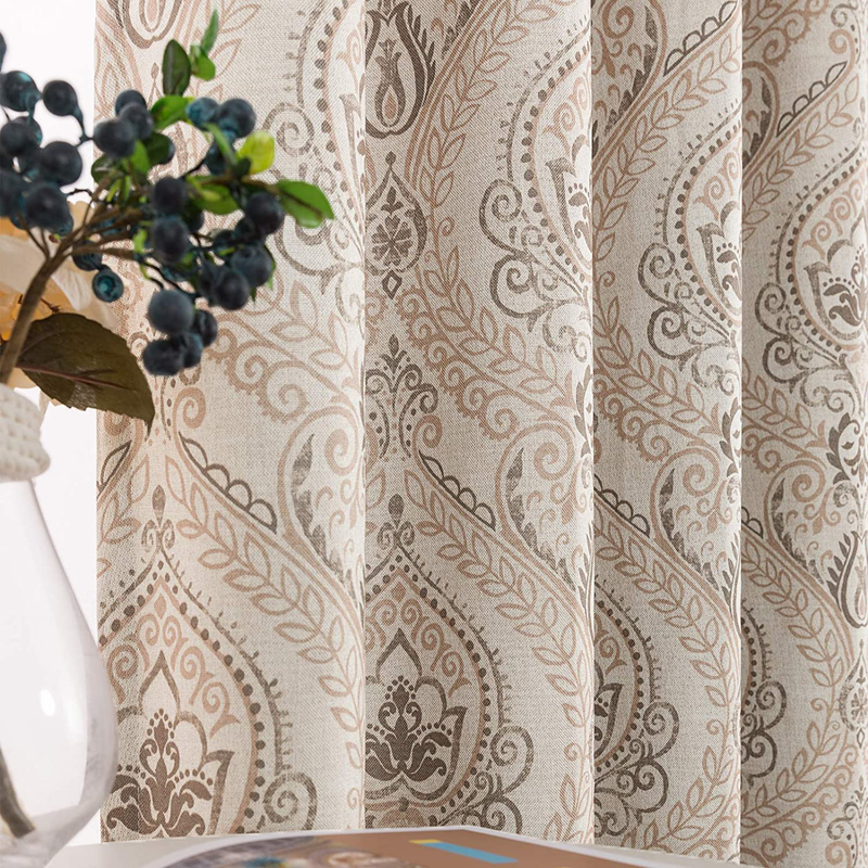 Linen Textured Curtains for Bedroom Damask Printed Drapes Vintage Linen Look Medallion Curtain Panels Red Window Treatments Room Darkening for Living Room Patio Door 2 Panels 84 Inch Terrared Home & Garden > Decor > Window Treatments > Curtains & Drapes jinchan Taupe W50 x L72 