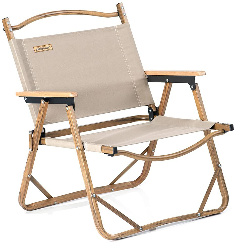 Naturehike Outdoor Furniture Wood Grain Aluminum Portable Folding Camping Chair (Large Black, Large)