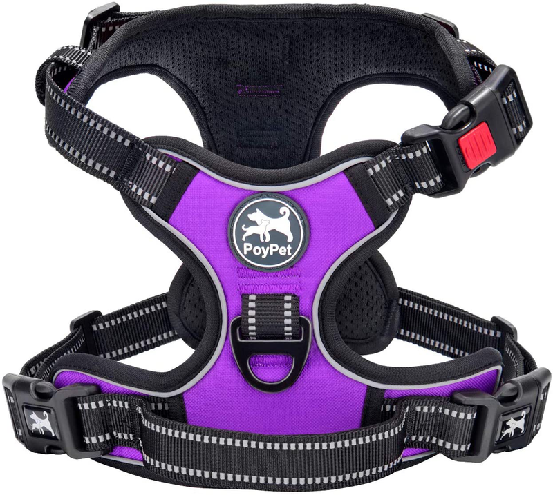 PoyPet No Pull Dog Harness, No Choke Front Lead Dog Reflective Harness, Adjustable Soft Padded Pet Vest with Easy Control Handle for Small to Large Dogs Animals & Pet Supplies > Pet Supplies > Dog Supplies PoyPet Purple S 