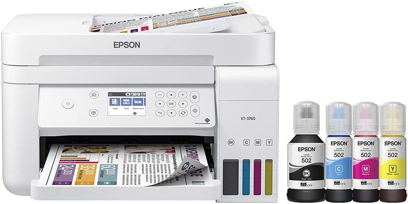 Epson EcoTank ET-3760 Wireless Color All-in-One Cartridge-Free Supertank Printer with Scanner, Copier and Ethernet, Regular Electronics > Print, Copy, Scan & Fax > Printers, Copiers & Fax Machines Epson Default Title  