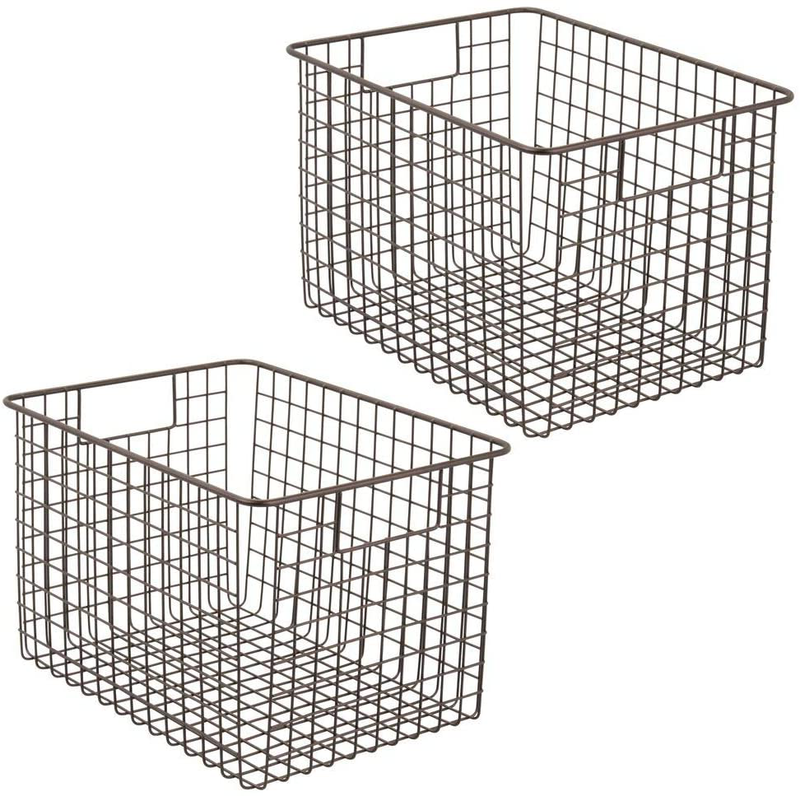 mDesign Farmhouse Decor Metal Wire Food Storage Organizer, Bin Basket with Handles for Kitchen Cabinets, Pantry, Bathroom, Laundry Room, Closets, Garage - 12" x 9" x 8" - 2 Pack - Bronze Home & Garden > Decor > Seasonal & Holiday Decorations mDesign   