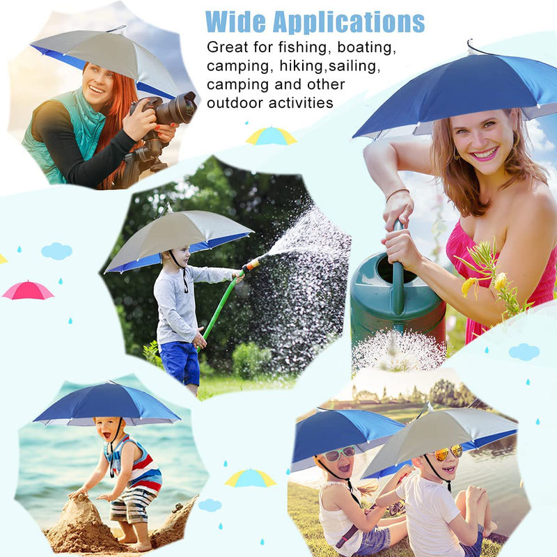 Qukipet Umbrella Hat, 25 inch Fishing Umbrella Cap for Adults and Kids, Hands Free Umbrella Elastic Folding Compact UV&Rain Protection Headwear for Fishing Golf Gardening Outdoor