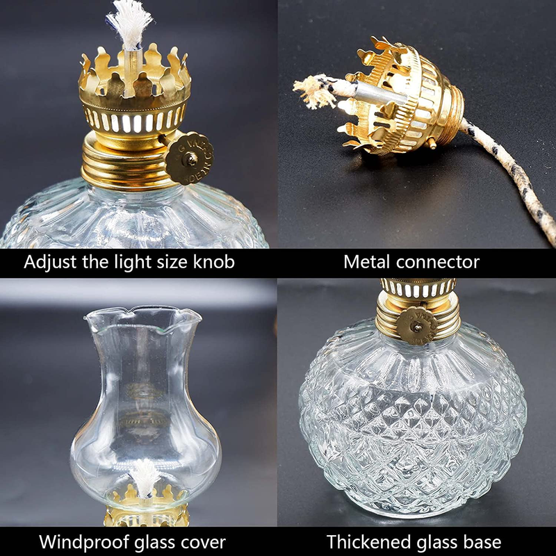 rnuie Oil Lamps for Indoor Use,Vintage Hurricane Kerosene Lamp with 3 Wicks(7-Inch/Pcs),Spherical Pineapple Lamp for Home Emergency Lighting Decor (Clear)