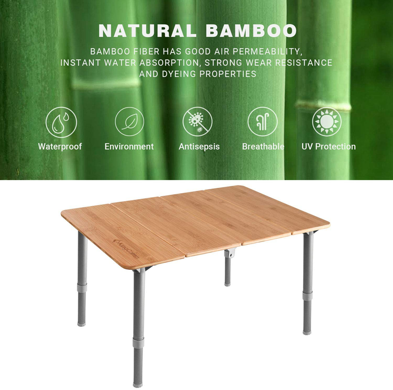 Kingcamp Bamboo Heavy Duty 176 Lbs Environmental Protection Oversize Anti-Uv Portable Folding Table, Picnic, Camping, Three Heights,4-6 People