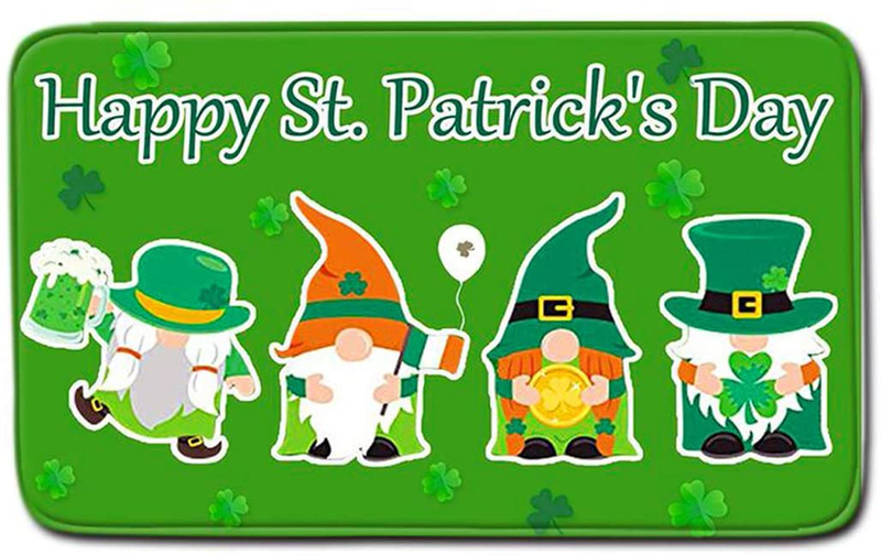 St. Patrick'S Day Gnome Doormat - Indoor Outdoor Decoration Tomte Entrance Door Mat - Decorative Bathroom Floor Mat - Non-Slip Lucky Welcome Mat for Home Decor Gifts - 23.6 X 15.7 Inch Home & Garden > Decor > Seasonal & Holiday Decorations LONEA   
