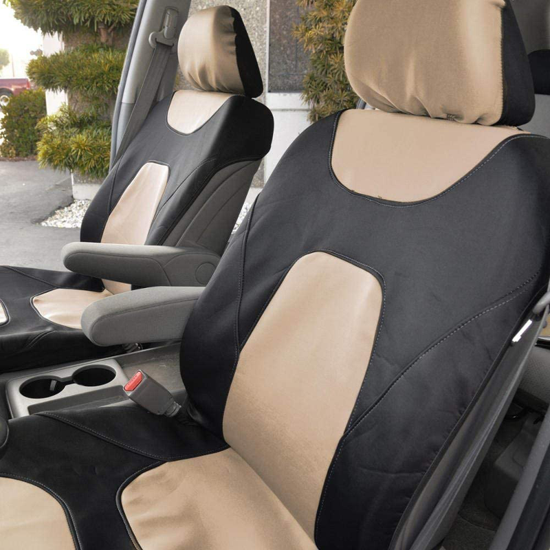 Motor Trend AquaShield Car Seat Covers for Front Seats, Beige – 3 Layer Waterproof Seat Covers, Neoprene Material with Modern Sideless Design, Universal Fit for Auto Truck Van SUV Vehicles & Parts > Vehicle Parts & Accessories > Motor Vehicle Parts > Motor Vehicle Seating Motor Trend   