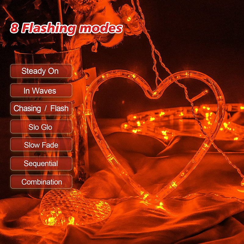 Lolstar Valentine'S Day Heart-Shaped LED Curtain String Lights,138 LED 12 Valentine Hanging String Lights, Connectable 8 Flashing Modes Window Light for Valentine'S Day Decorations Girls Room Decor