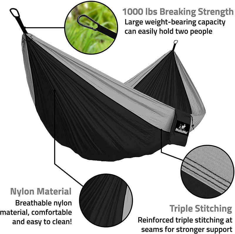 MalloMe Double & Single Portable Camping Hammock - Parachute Lightweight Nylon with Hammok Tree Straps Set- 2 Person Equipment Kids Accessories Max 1000 lbs Breaking Capacity - Free 2 Carabiners Home & Garden > Lawn & Garden > Outdoor Living > Hammocks MalloMe   