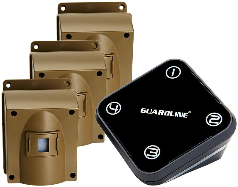 Guardline Wireless Driveway Alarm - 4 Motion Detector Alarm Sensors & 1 Receiver, 500 Foot Range, Weatherproof Outdoor Security Alert System for Home & Property Vehicles & Parts > Vehicle Parts & Accessories > Vehicle Safety & Security > Vehicle Alarms & Locks > Automotive Alarm Systems Guardline Receiver + 3 sensors  