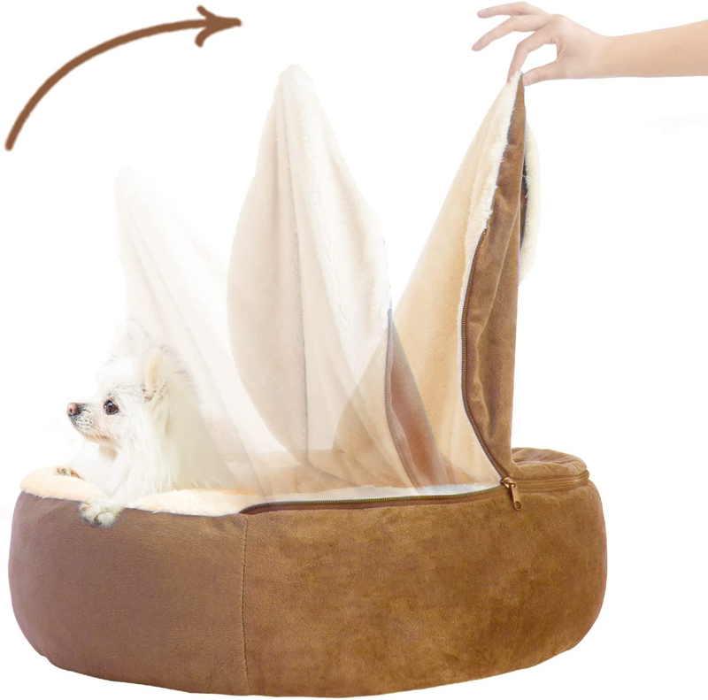 Dog Bed - Cozy Donut Cuddler Pet Beds for Cat,Calming Premium Plush Nest Snuggler Improved Sleep,Washable,Non-Slip Bottom with Flannel Blanket Animals & Pet Supplies > Pet Supplies > Cat Supplies > Cat Beds TORJOY Brown 24" x 24"x 7" 