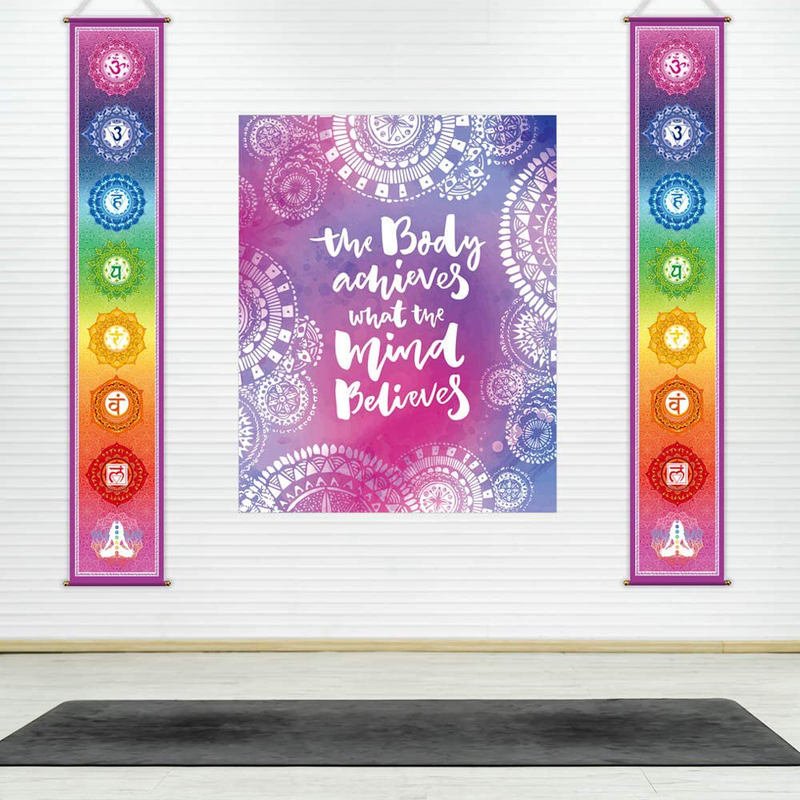Funnytree 12"x71" Large Yoga Tapestry Meditation Studio Room 7 Chakra Mandala Hanging Banner Wall Poster Door Decor Porch Sign Indoor Outdoor Durable Fabric Home & Garden > Decor > Artwork > Decorative Tapestries Funnytree   